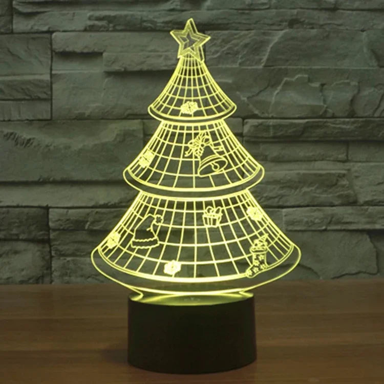 Candeeiro de Mesa Estéreo Visual Criativo com Descoloração de 7 Cores Luz Noturna, Estilo Árvore de Natal