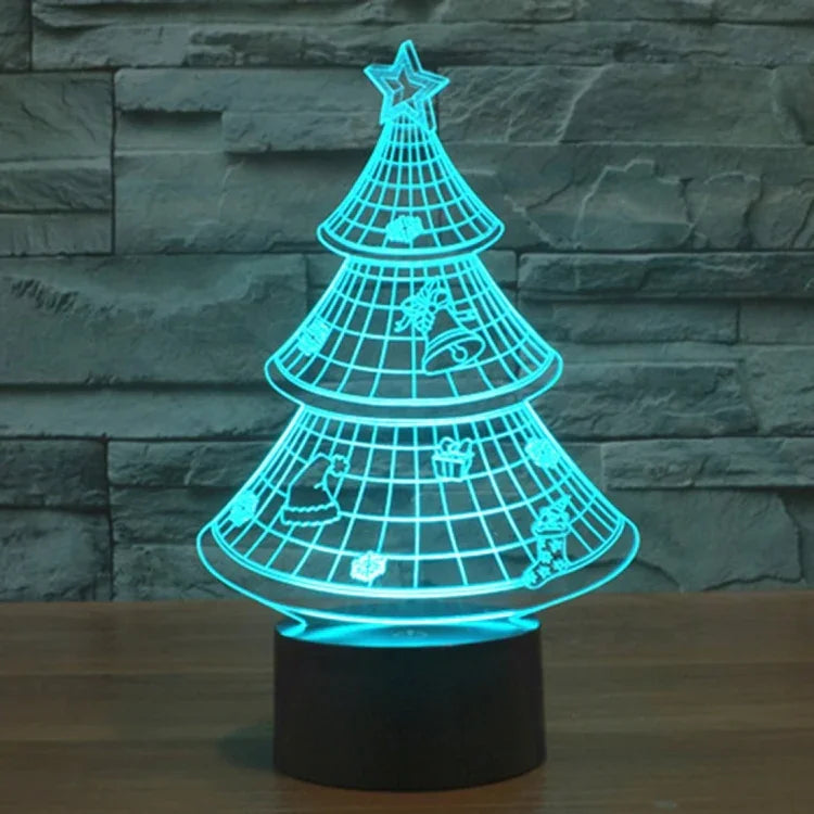 Candeeiro de Mesa Estéreo Visual Criativo com Descoloração de 7 Cores Luz Noturna, Estilo Árvore de Natal
