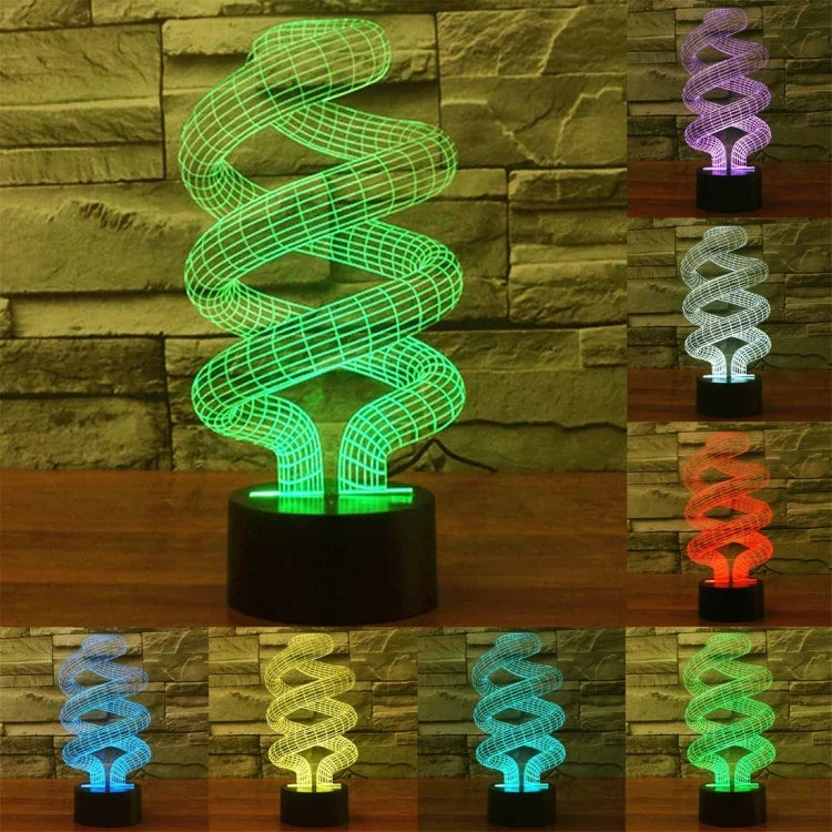 Candeeiro de Mesa Criativo com Mudança de Cor em 7 Tons, Luz Noturna Visual Estéreo, Estilo Espiral