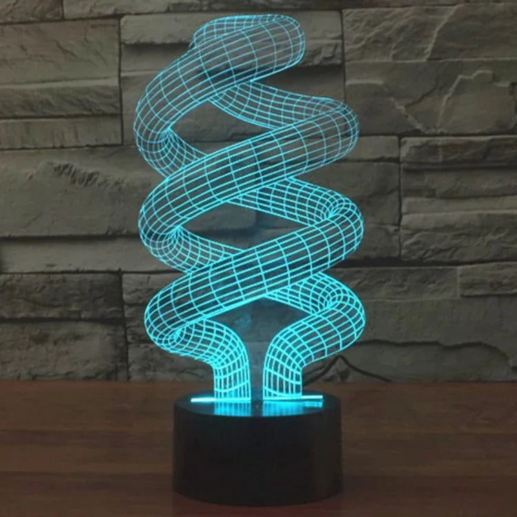 Candeeiro de Mesa Criativo com Mudança de Cor em 7 Tons, Luz Noturna Visual Estéreo, Estilo Espiral