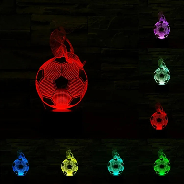 Luz noturna visual criativa estereoscópica com descoloração de 7 cores, estilo futebol pensativo