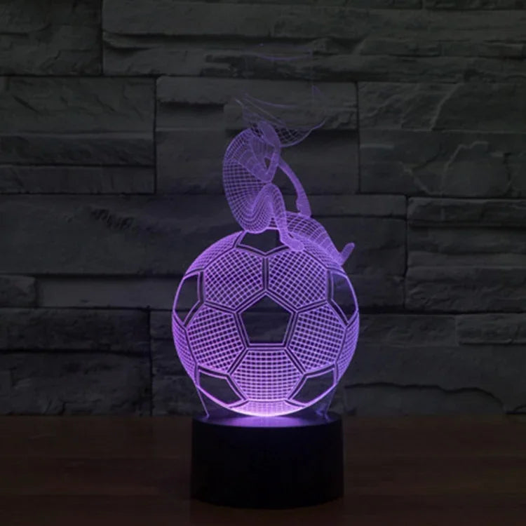 Luz noturna visual criativa estereoscópica com descoloração de 7 cores, estilo futebol pensativo
