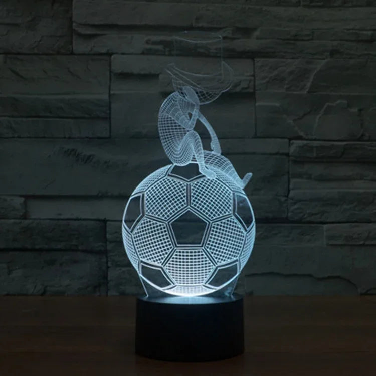 Luz noturna visual criativa estereoscópica com descoloração de 7 cores, estilo futebol pensativo
