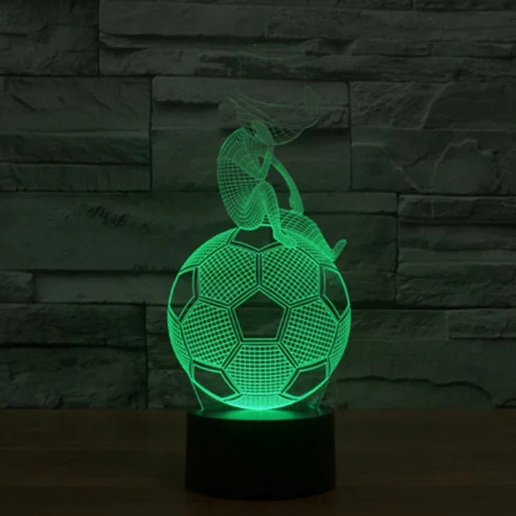Luz noturna visual criativa estereoscópica com descoloração de 7 cores, estilo futebol pensativo