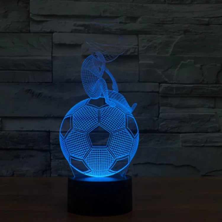 Luz noturna visual criativa estereoscópica com descoloração de 7 cores, estilo futebol pensativo