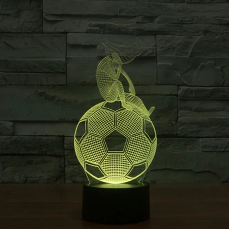 Luz noturna visual criativa estereoscópica com descoloração de 7 cores, estilo futebol pensativo