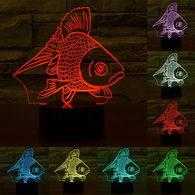 Lâmpada de secretária visual criativa estereoscópica com descoloração de 7 cores, estilo peixe dourado