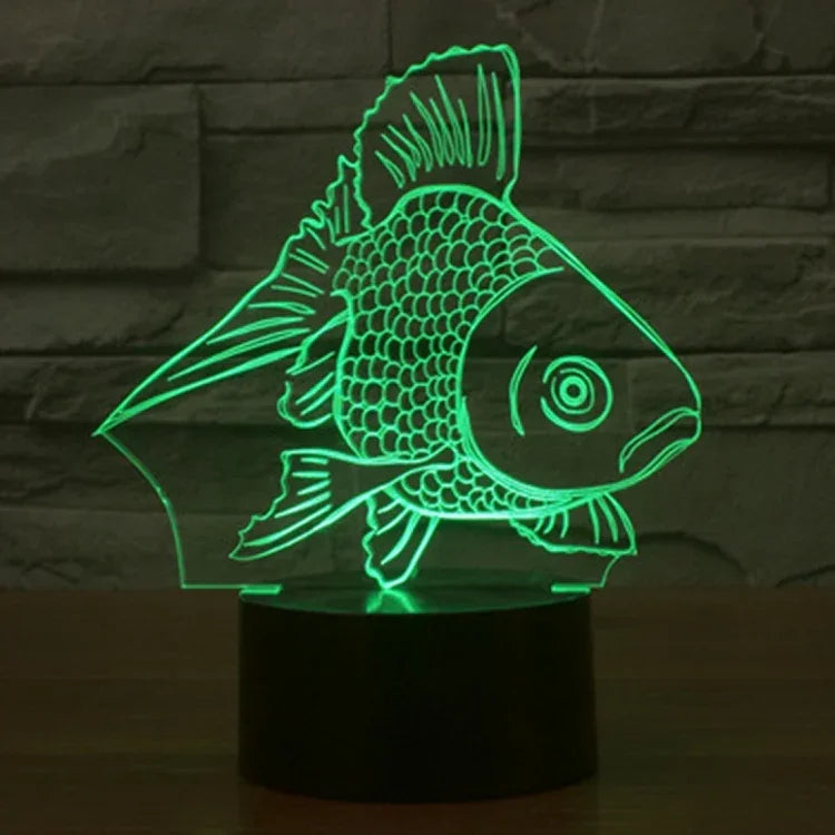 Lâmpada de secretária visual criativa estereoscópica com descoloração de 7 cores, estilo peixe dourado