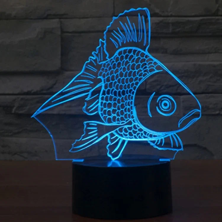 Lâmpada de secretária visual criativa estereoscópica com descoloração de 7 cores, estilo peixe dourado