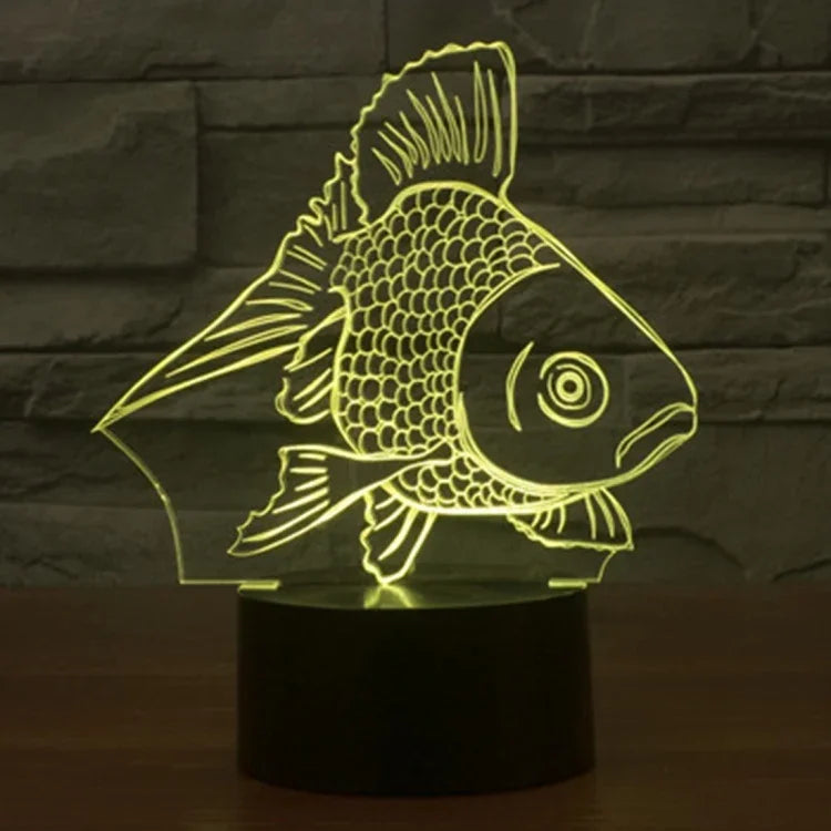 Lâmpada de secretária visual criativa estereoscópica com descoloração de 7 cores, estilo peixe dourado
