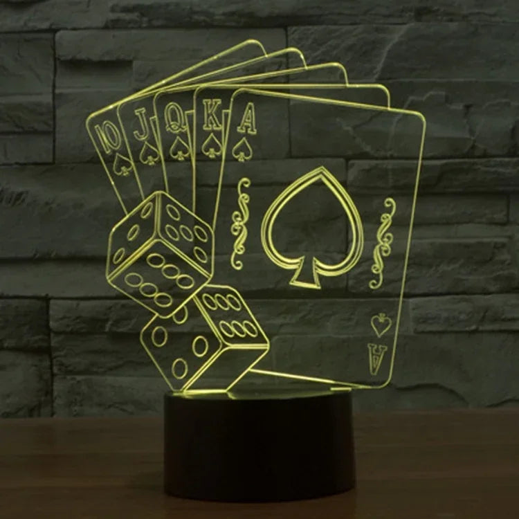 Lâmpada de secretária visual criativa estereoscópica com descoloração de 7 cores, estilo poker