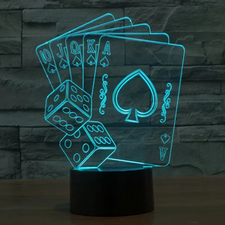Lâmpada de secretária visual criativa estereoscópica com descoloração de 7 cores, estilo poker