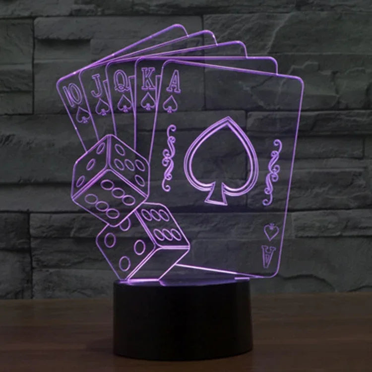 Lâmpada de secretária visual criativa estereoscópica com descoloração de 7 cores, estilo poker