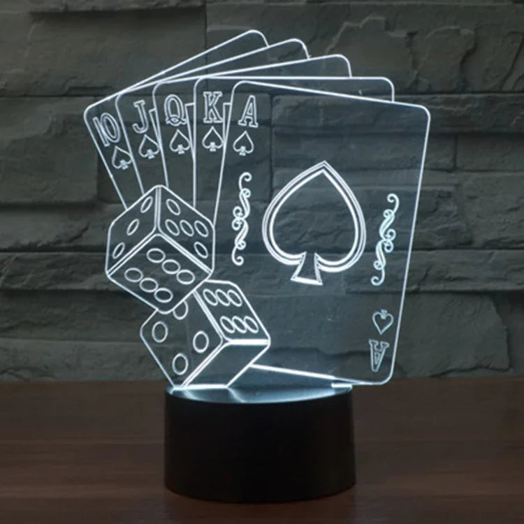 Lâmpada de secretária visual criativa estereoscópica com descoloração de 7 cores, estilo poker