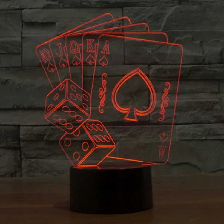 Lâmpada de secretária visual criativa estereoscópica com descoloração de 7 cores, estilo poker