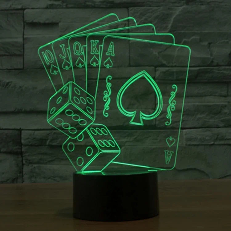 Lâmpada de secretária visual criativa estereoscópica com descoloração de 7 cores, estilo poker