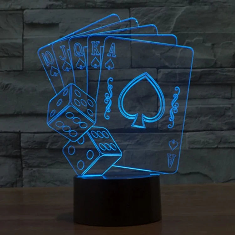 Lâmpada de secretária visual criativa estereoscópica com descoloração de 7 cores, estilo poker