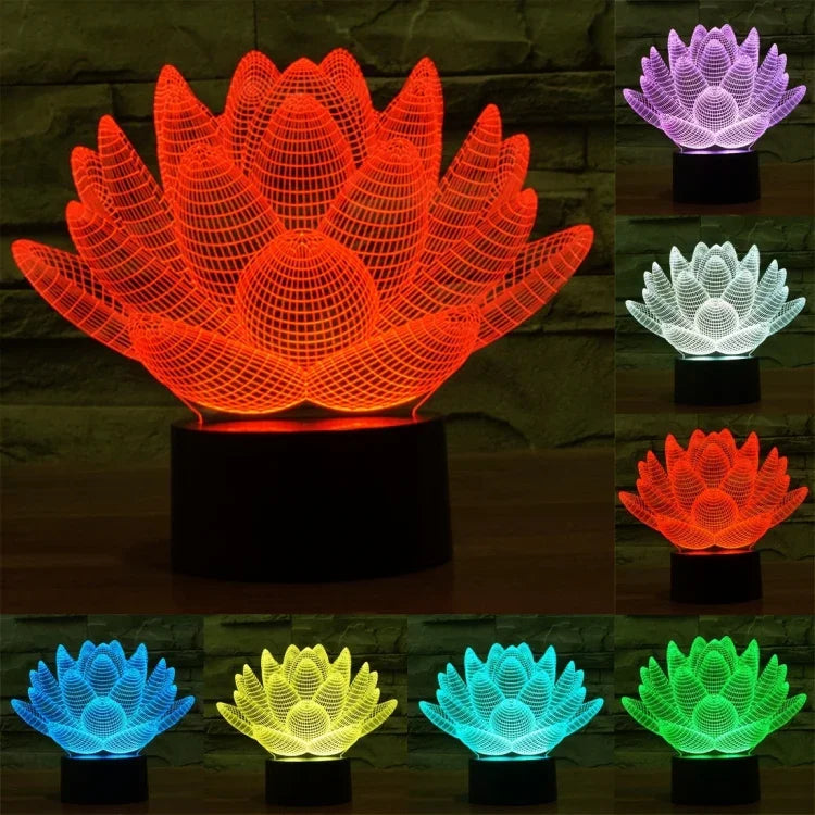 Lâmpada de secretária visual criativa estereoscópica com descoloração de 7 cores, estilo lótus