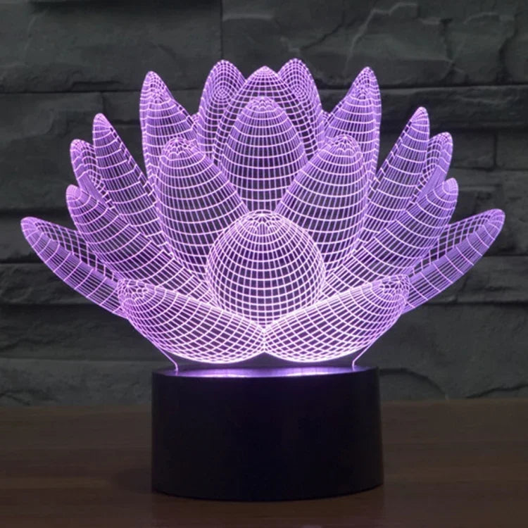 Lâmpada de secretária visual criativa estereoscópica com descoloração de 7 cores, estilo lótus
