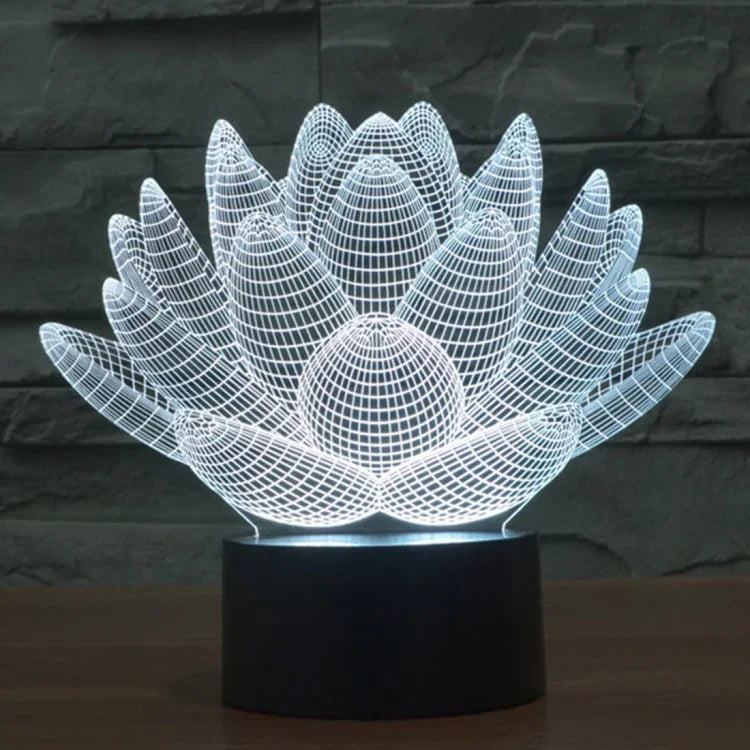 Lâmpada de secretária visual criativa estereoscópica com descoloração de 7 cores, estilo lótus