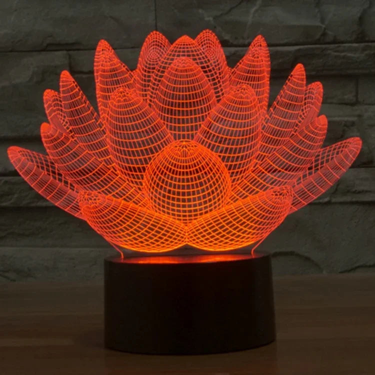Lâmpada de secretária visual criativa estereoscópica com descoloração de 7 cores, estilo lótus