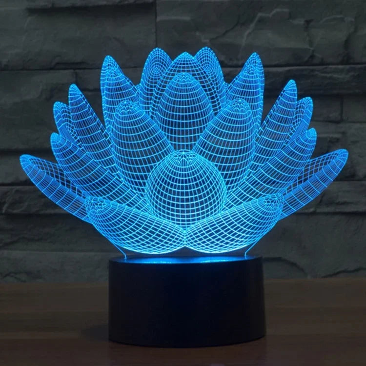 Lâmpada de secretária visual criativa estereoscópica com descoloração de 7 cores, estilo lótus
