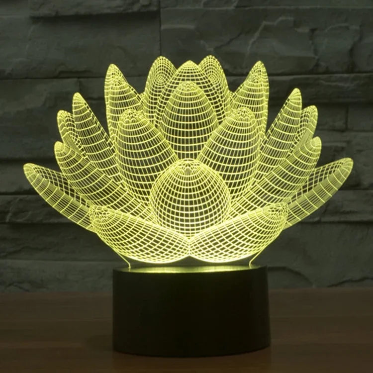 Lâmpada de secretária visual criativa estereoscópica com descoloração de 7 cores, estilo lótus