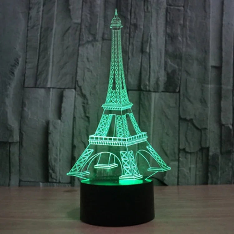 Lâmpada de secretária visual criativa estereoscópica com descoloração de 7 cores, estilo Torre Eiffel