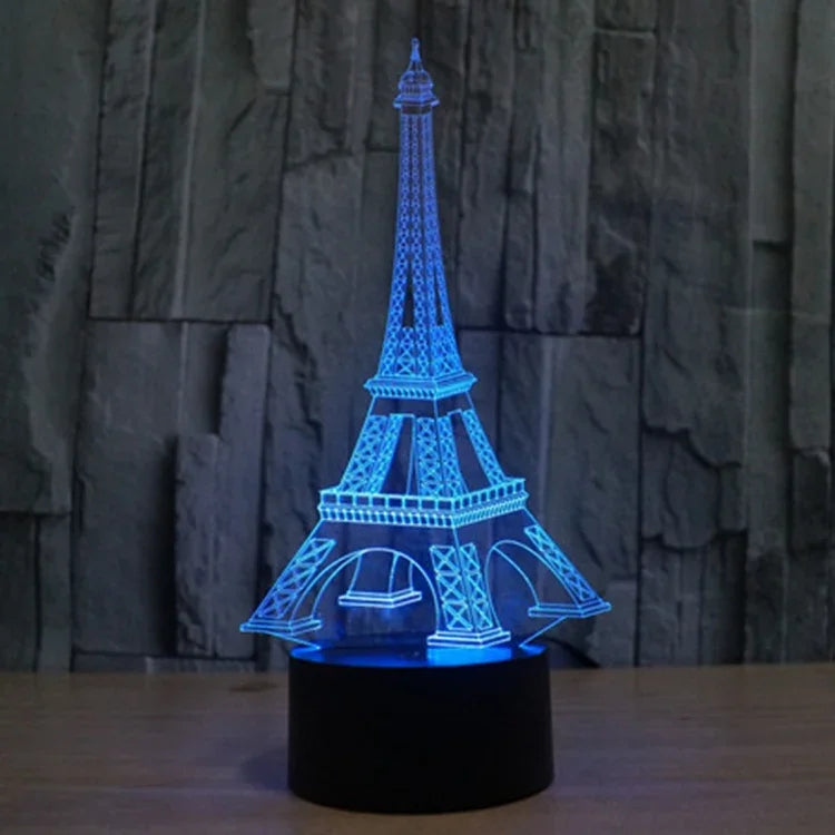 Lâmpada de secretária visual criativa estereoscópica com descoloração de 7 cores, estilo Torre Eiffel