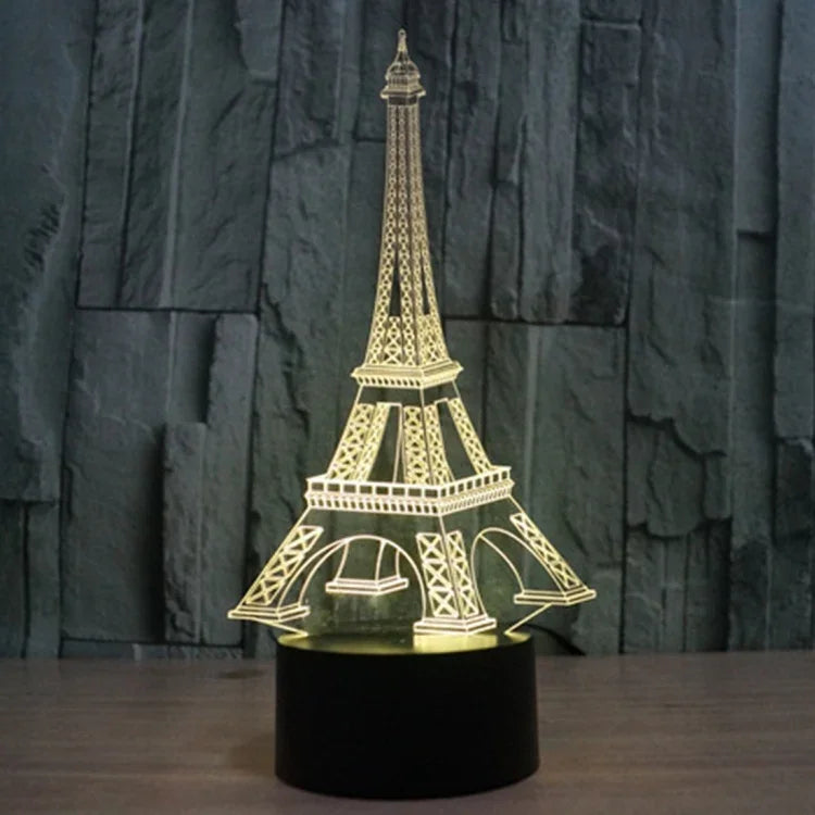 Lâmpada de secretária visual criativa estereoscópica com descoloração de 7 cores, estilo Torre Eiffel