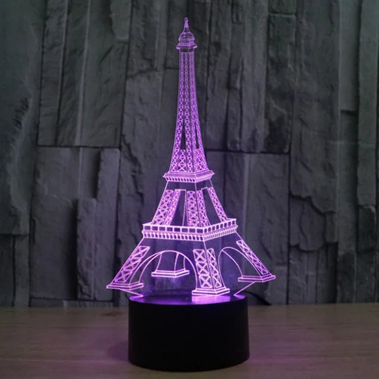 Lâmpada de secretária visual criativa estereoscópica com descoloração de 7 cores, estilo Torre Eiffel