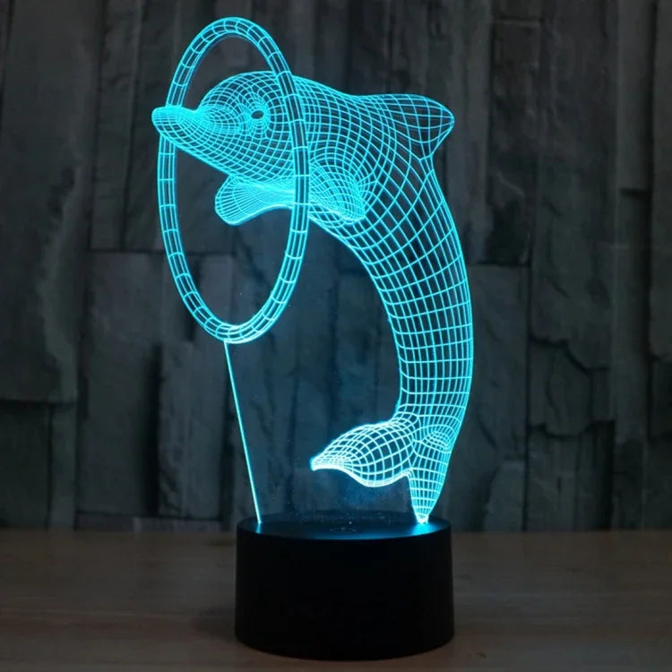 Lâmpada de secretária visual estéreo criativa com descoloração de 7 cores, luz noturna, estilo golfinho