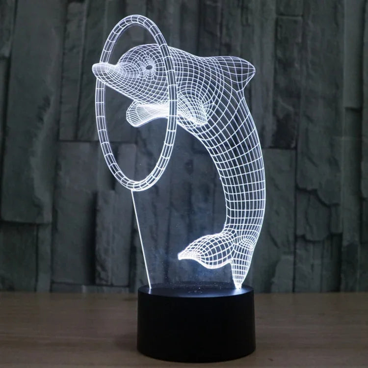 Lâmpada de secretária visual estéreo criativa com descoloração de 7 cores, luz noturna, estilo golfinho