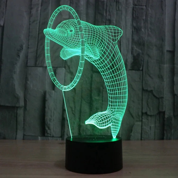 Lâmpada de secretária visual estéreo criativa com descoloração de 7 cores, luz noturna, estilo golfinho