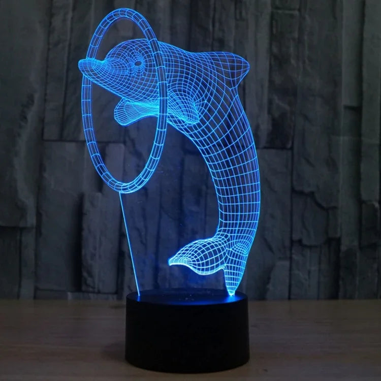 Lâmpada de secretária visual estéreo criativa com descoloração de 7 cores, luz noturna, estilo golfinho