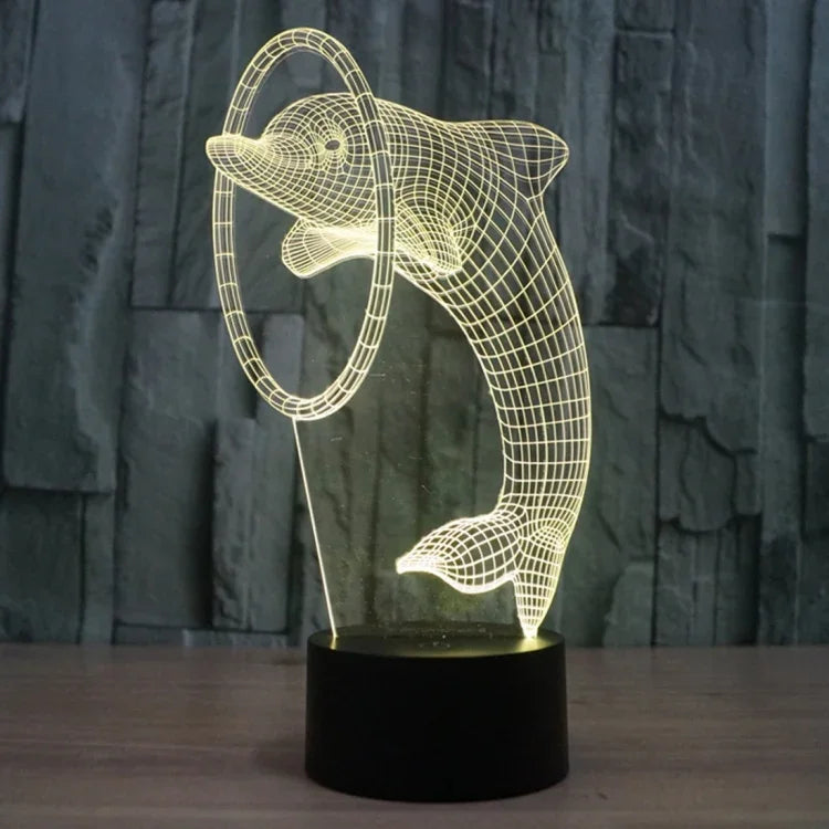 Lâmpada de secretária visual estéreo criativa com descoloração de 7 cores, luz noturna, estilo golfinho