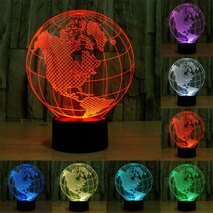 Lâmpada de secretária visual estéreo criativa com descoloração de 7 cores, luz noturna, estilo globo americano
