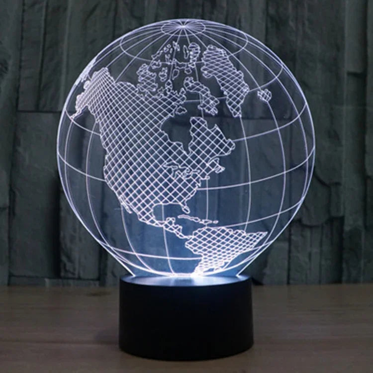 Lâmpada de secretária visual estéreo criativa com descoloração de 7 cores, luz noturna, estilo globo americano