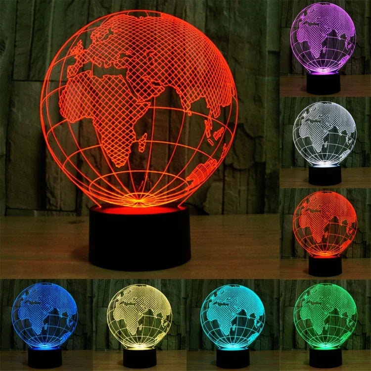 Lâmpada de secretária visual estéreo criativa com descoloração de 7 cores, luz noturna, estilo globo europeu