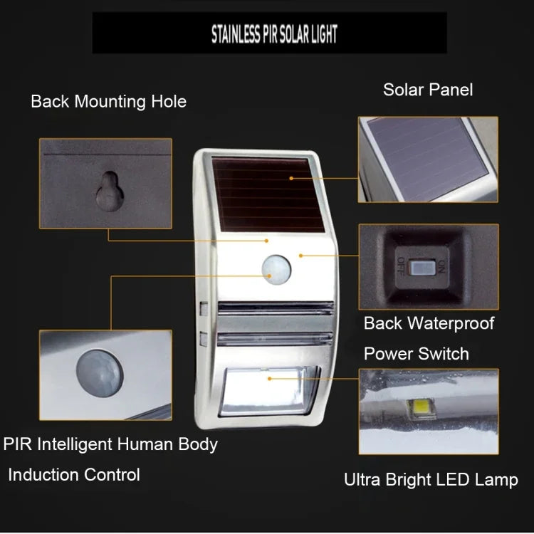 Luz de Parede Exterior 80 LM 6000-6500K com Painel Solar 5V 0,5W, Luz Branca 0,2W