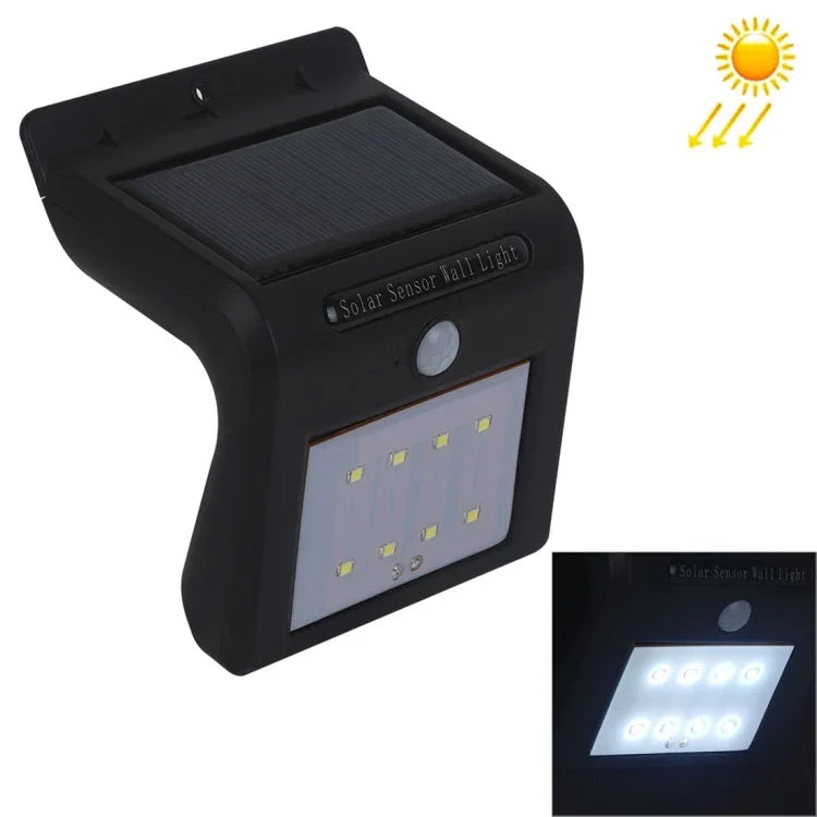 Luz de Parede com Sensor de Movimento Solar de 8 LEDs com Painel Solar, 8 LEDs Luz Branca
