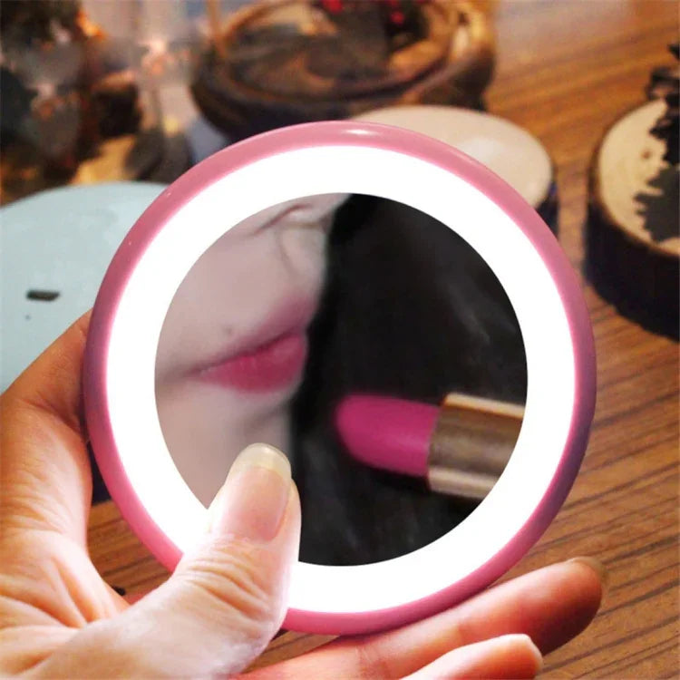 OneFire Espelho de Maquilhagem em Forma de Donut Recarregável Multifuncional com 10 LEDs 1W, Lâmpada de Secretária LED Luz Noturna, DC 5V, 1W Rosa
