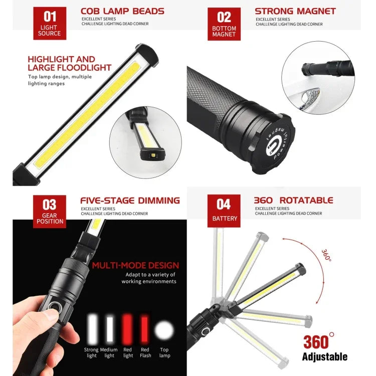 Luz de Trabalho de Emergência Dobrável Portátil Recarregável USB W552 280LM, Tamanho: 13,5 x 3,8 cm, W552