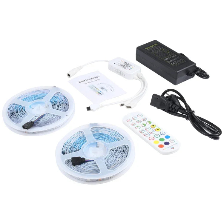 Fita de Luz RGB Impermeável IP44 com 20m e 600 LEDs SMD 5050, Comando Bluetooth + Música de 24 Teclas, Ficha EU, 20m 600 LEDs IP44