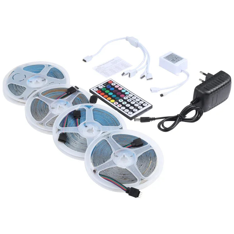 Fita de Luz RGB Impermeável IP65 com 20m e 1200 LEDs SMD 2835, Comando à Distância de 44 Teclas, Ficha EU, 20m 1200 LEDs IP65