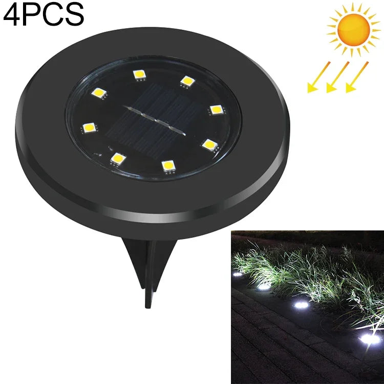4 Unidades Lâmpada Enterrada Solar à Prova de Água IP65 com 8 LEDs, Jardim, Vila, Gramado, Holofote Decorativo