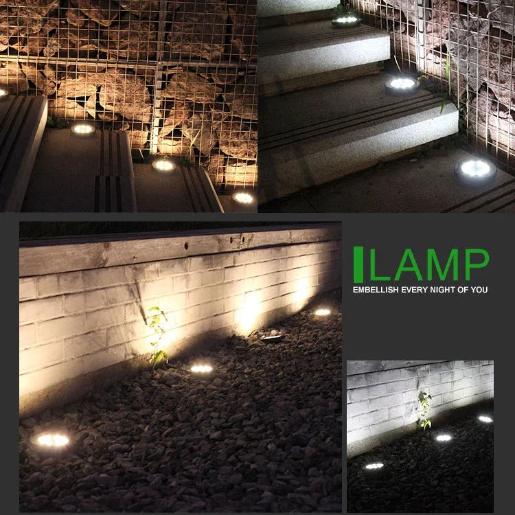 4 Unidades Lâmpada Enterrada Solar à Prova de Água IP65 com 8 LEDs, Jardim, Vila, Gramado, Holofote Decorativo