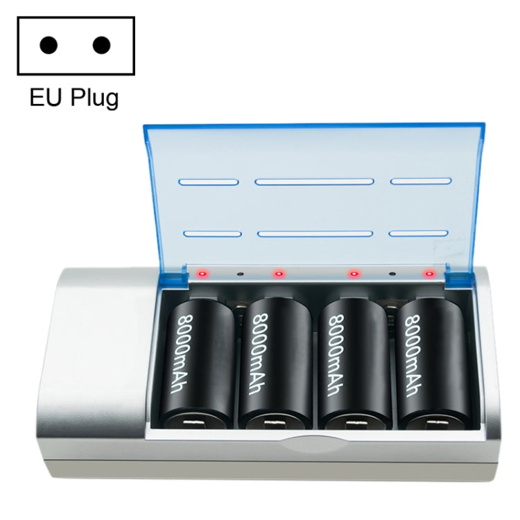 Carregador de bateria AC 100-240V com 4 ranhuras para baterias AA, AAA e tamanho C / D, ficha EU