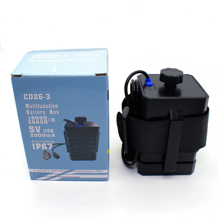 Caixa de Bateria Impermeável IPX7 com 3 Seções 18650/26650 com Saída de Voltagem 12v Cabeça Redonda & 5v USB, Não Inclui Bateria, 12v