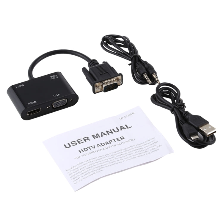 Adaptador Conversor 2 em 1 VGA para HDMI + VGA 15 Pinos HDTV com Áudio